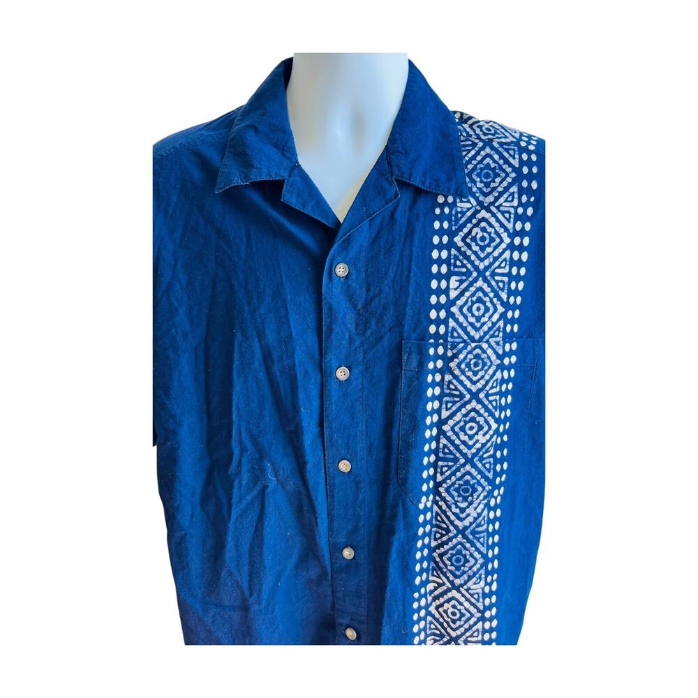 Handmade Indigo Cotton Shirt India M Batik Ethnic Button Front Boho - Picture 2 of 4